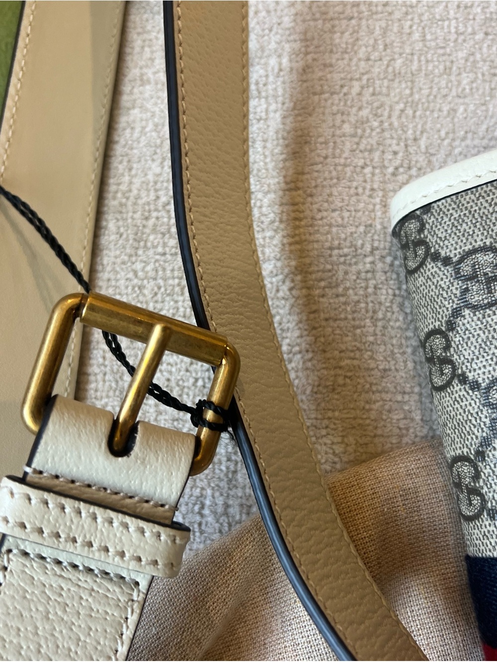 New GG Supreme Monogram Web Small Ophidia Belt Bag 95 38 Beige Ebony White - Picture 11 of 12